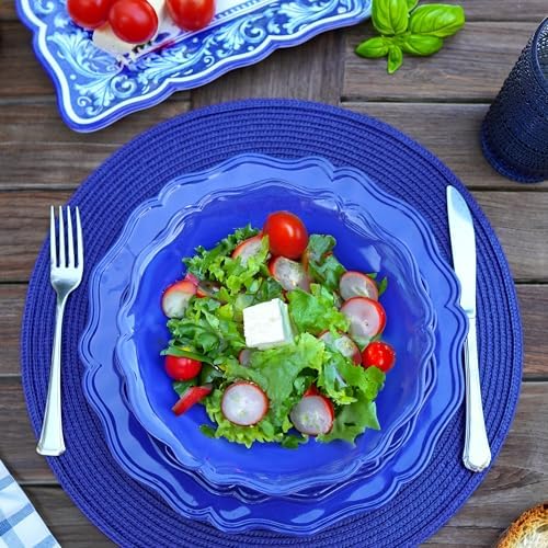 Isabella Blue Melamine Dinner Plates Set of 4 – Lightweight Unbreakable Plates for Indoor Outdoor Dining, Dishwasher Safe, BPA-Free, Great for BBQ, Poolside, Patio, or RV Use