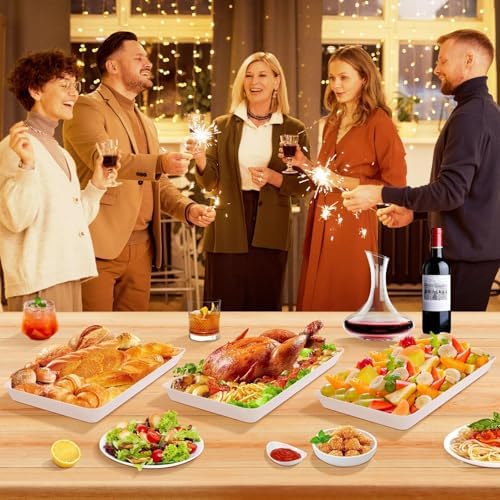 WOWBOX 5 pcs Serving Tray for Entertaining, Serving Platters for Fruit, Cookies, Dessert, Snacks, Reusable Plastic Trays for Serving Food and Pantry Organization in Kitchen & for Parties