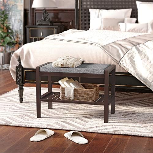 SONGMICS Shoe Rack Bench, Padded Seat, Storage Shelf, Holds Up to 350 lb