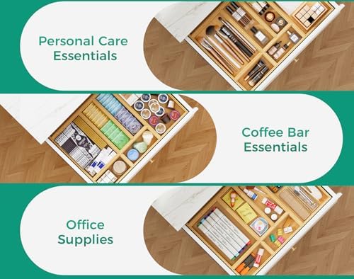 Long Bamboo Kitchen Drawer Organizer Boxes 17" x 6" Wood Pantry Organizers