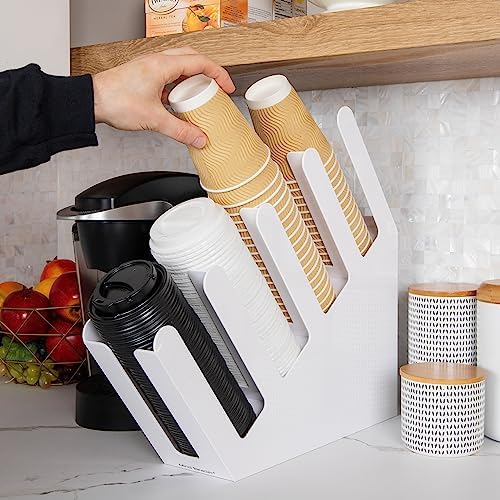 Mind Reader Cup and Lid Dispenser, Countertop Org, Coffee Bar, Beverage Cup, Kitchen, Breakroom, 4"L x 18"W x 16"H, White