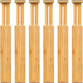 VaeFae 6-Pack Adjustable Bamboo Drawer Dividers, Expandable Drawer Organizer for Kitchen Utensils, Clothes, Bathroom, Office – Fits Drawer Interiors 16.6" to 21.8"