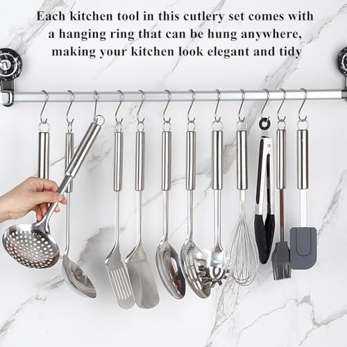 Kitchen Utensils Set, 39 Pieces Stainless Steel Cooking Utensils Set, Spoon Spatula Set with Sturdy Stainless Steel Utensil Holder, Dishwasher Safe