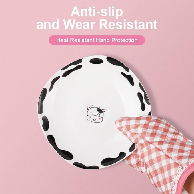 AUAUY Pink Oven Mitts, Kitchen Mittens, 392F Heat Resistant Non-Slip Gloves - Image 6
