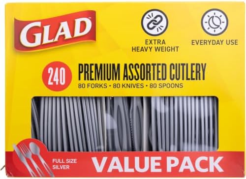 Glad Silver Disposable Cutlery Set, Heavy Duty Plastic, 240 Count