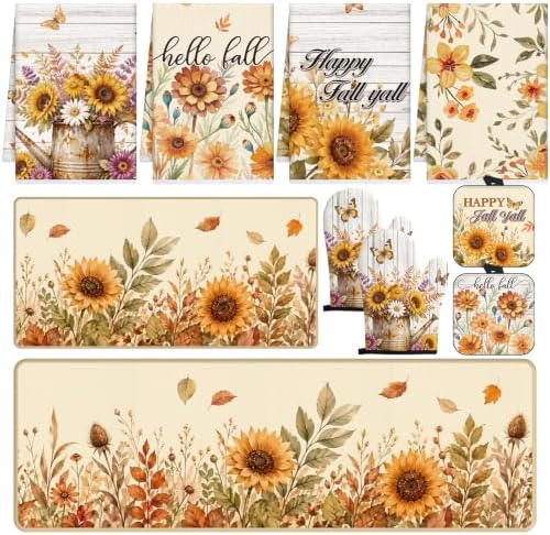 Fall Kitchen Decor Set, 10 Pcs Wildflowers Kitchen Set