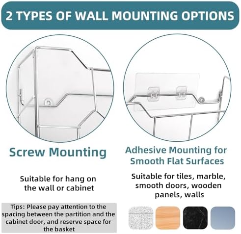 Cididu 2 Pack Kitchen Wrap Organizer Rack Wall Mount, Cabinet Door Organizer Storage, Wall Rack Basket Sturdy Steel Wire, Tall Inside Cabinet Holder for Aluminum Foil Plastic Wrap Wax Paper