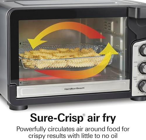 Hamilton Beach Easy View XL Toaster Oven with Sure-Crisp® Air Fry, 6 Slice Capacity, Black with Stainless Steel Accents, R31460 (Renewed)