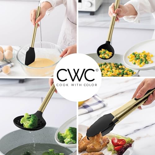 COOK WITH COLOR Silicone Cooking Utensils, Kitchen Utensil Set, Easy to Clean Silicone Kitchen Utensils, Cooking Utensils for Nonstick Cookware, Kitchen Gadgets Set with Holder, 11 Pieces