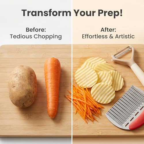 6-Piece Kitchen Utensil Set - Includes Cabbage Shredder, Crinkle Cutter, Dough Scraper, 2 Peelers, and Stainless Steel Kitchen Shears - Ideal Food Prep & Baking Tools (6 PCS-B)