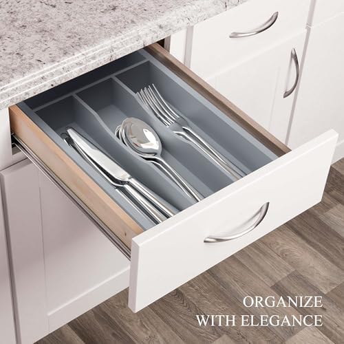 Silverware Organizer, 100% Bamboo Utensil Holder for Kitchen Drawers