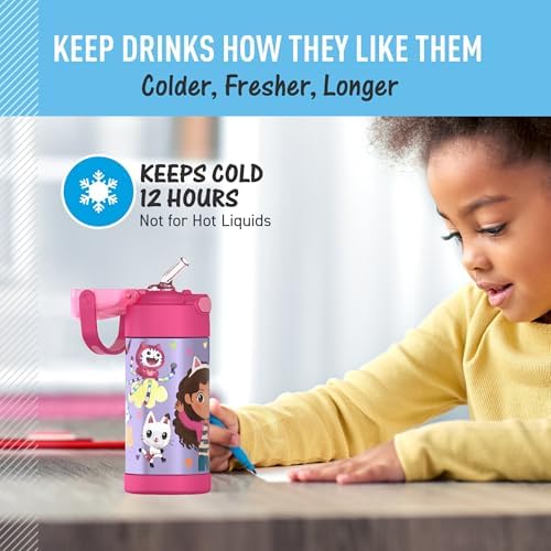 THERMOS FUNTAINER Water Bottle with Straw, 12oz, Gabby’s Dollhouse