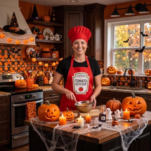 Reallnaive 9 Sets Halloween Condiment Group Apron&Hat