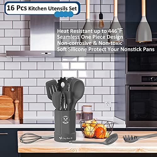 Silicone Kitchen Utensils Set, 16-Piece Silicone Cooking Utensils by Deedro