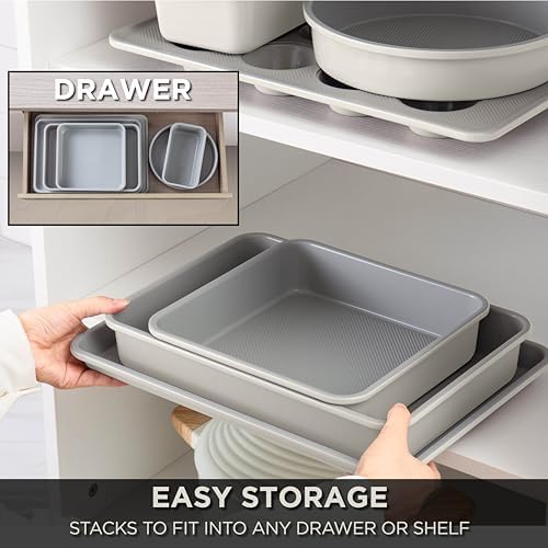 Country Kitchen Nonstick Stackable Bakeware Set - Durable, Easy Release Baking Set, Cream, 6 Pcs