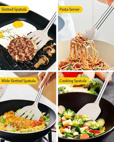 Silicone Kitchen Utensils Set, 8Pcs Cooking Utensils with Holder, Khaki