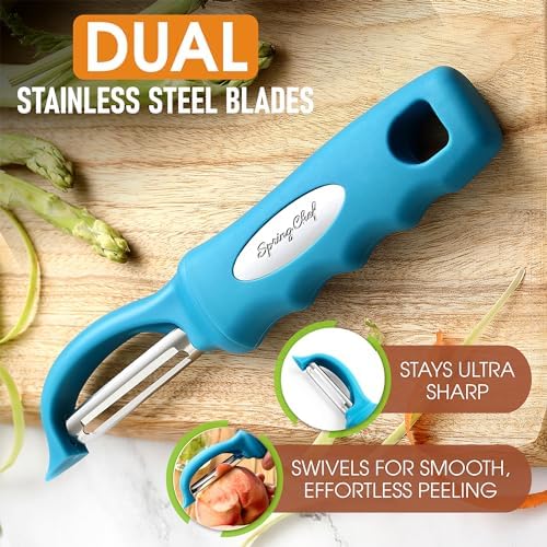 Spring Chef Swivel Vegetable Peeler with Soft Grip Handle, Set of 2, Teal