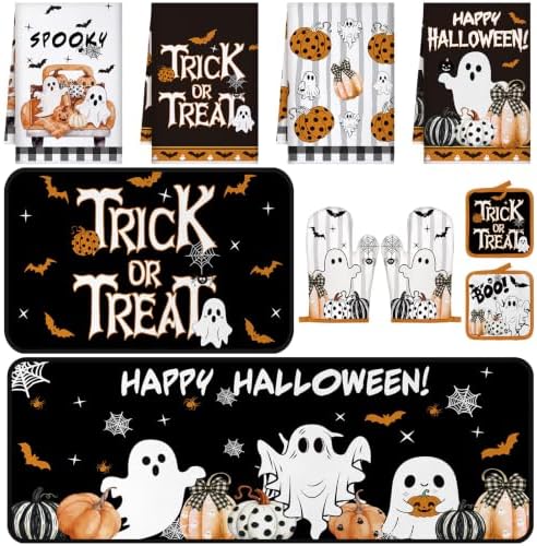 Fanfanwin 10 Pcs Halloween Ghost Kitchen Decor Accessories Set with Rugs