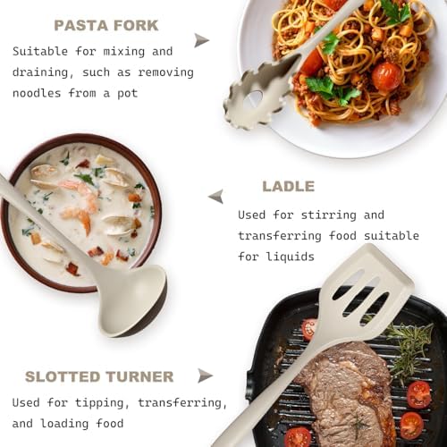 Silicone Kitchen Utensils Set - 15 Pieces Non Toxic Silicone Utensils Set For Cooking，428°F Heat Resistant Food Grade Kitchen Tools，Dishwasher Safe(Khaki, 15 Piece Set)