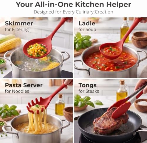Vayvnt Cooking Utensils Set Silicone, 10PC Kitchen Utensil for Cooking, Red