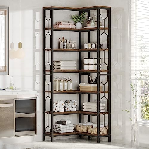 Tribesigns Corner Shelf, 7-Tier Industrial Corner Bookshelf and Bookcase