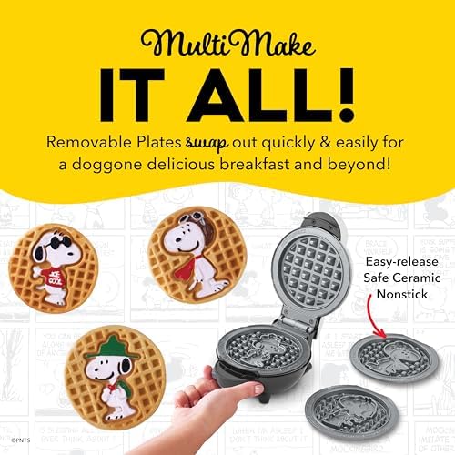 Peanuts x Dash Snoopy MultiMaker Mini Waffle Maker, Ceramic Nonstick, White