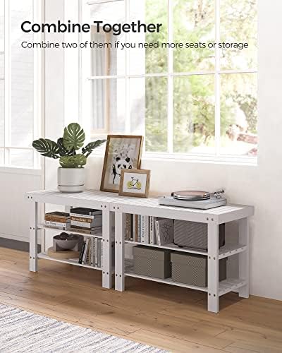SONGMICS Shoe Rack Bench, 3-Tier Bamboo Entryway Bench, 27.6 Inches Width