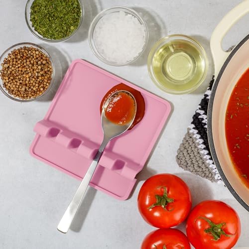 Zulay Kitchen Silicone Utensil Rest with Drip Pad for Multiple Utensils - BPA-Free, Heat-Resistant Spoon Rest & Spoon Holder for Stove Top - Kitchen Utensil Holder for Ladles & Tongs - Pink