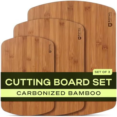 ROYAL CRAFT WOOD Wooden Cutting Boards for Kitchen Meal Prep & Serving - Bamboo Wood Serving Board Set with Deep Juice Groove Side Handles - Charcuterie & Chopping Butcher Block for Meat