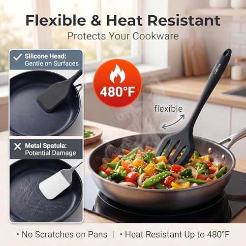 Vayvnt Kitchen Utensils Set, 10PCS Silicone Utensils Set for Cooking, Black