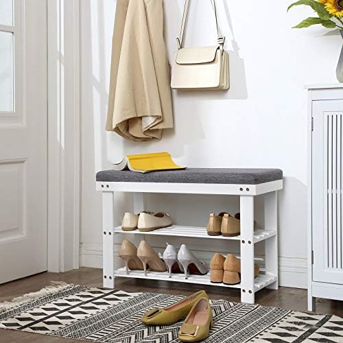 SONGMICS Bamboo Shoe Bench, 3-Tier Shoe Rack, 11.9 x 28.3 x 19.2 Inches