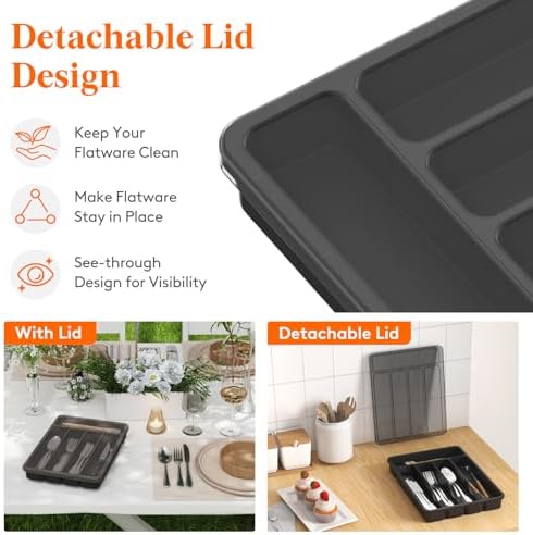 Lifewit Silverware Organizer with Lid, Covered Utensil Tray, 9.5x12.7