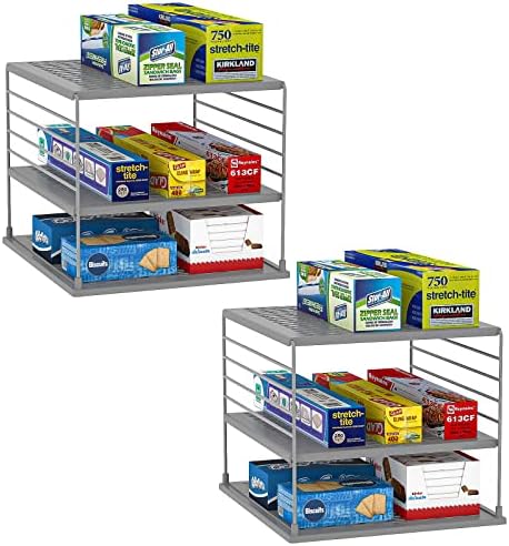 2 PACK Cabinet Organizer- Divided Compartment Holder for Foil and Plastic Wrap- Upgraded Pantry Organizers and Storage for Kitchen(Gray)