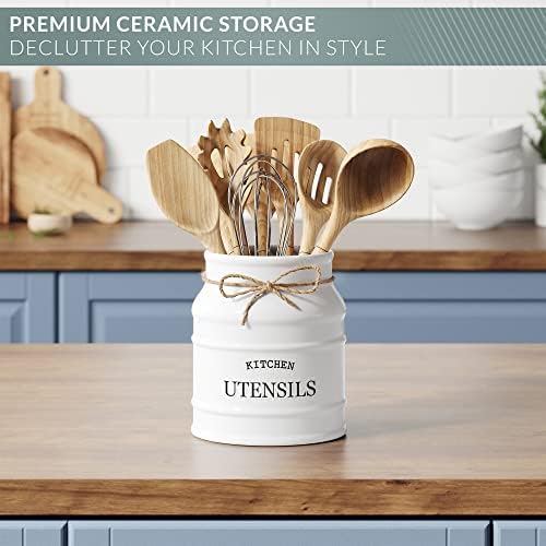 Barnyard Designs Ceramic Kitchen Utensil Holder Countertop 6.75″ (White)