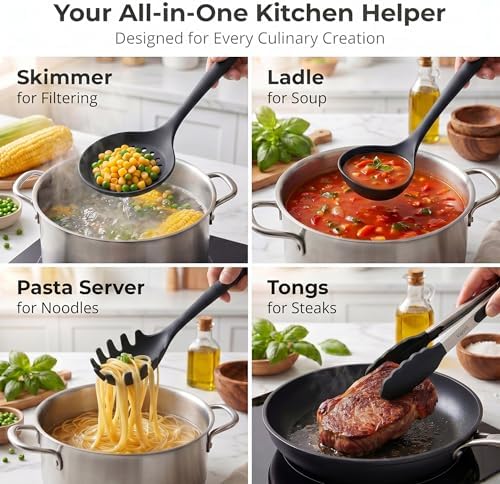Vayvnt Kitchen Utensils Set, 10PCS Silicone Utensils Set for Cooking, Black