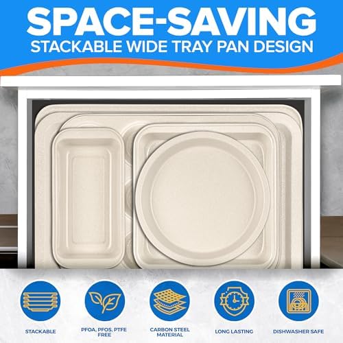 Emporio Kitchen Stackable Baking Pan Set - Nonstick White Marble Coating, Carbon Steel Bakeware Sets, PFOA, PFOS, PTFE Free, Recipe Booklet Included, Oven Safe Tray (Up To 450° F), Set of 10 - White