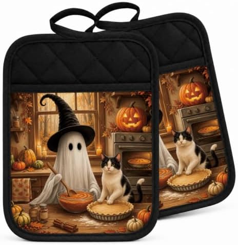 Halloween Ghost Cat Baking Pot Holders for Kitchen 2 Pack Set
