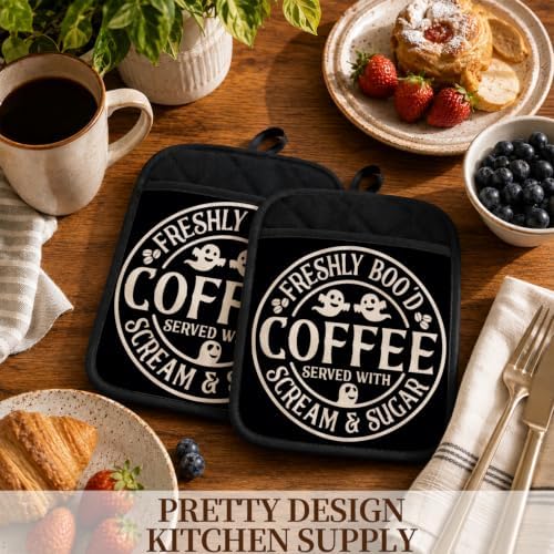 Halloween Ghost Pot Holders for Kitchen Coffee Bar 2 Pack Set