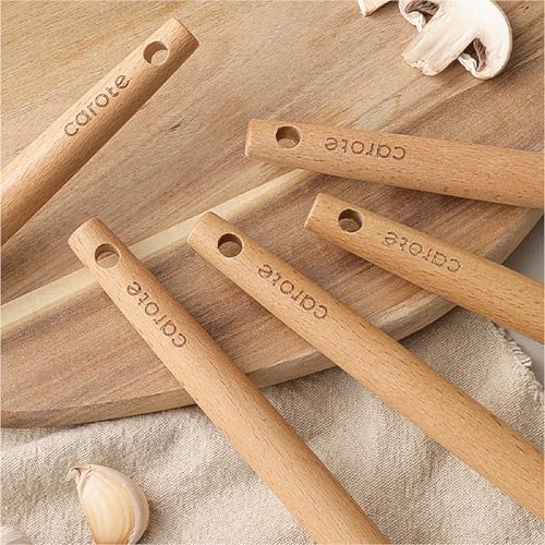 CAROTE 10-Piece Kitchen Utensils Set with Wood Cool-Touch Handles, Cream