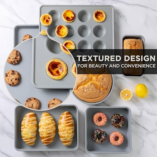 Country Kitchen Nonstick Stackable Bakeware Set - Durable, Easy Release Baking Set, Cream, 6 Pcs