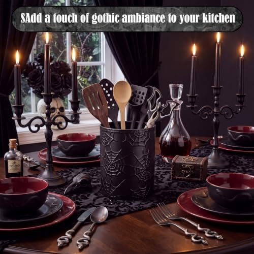 Yungyan Ceramic Spiderweb Utensil Holder for Kitchen, Gothic Accessories