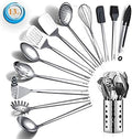 Stainless Steel Cooking Utensils Set, Berglander 13 Pieces Kitchen Utensils Set, Kitchen Tools Set With Utensil Holder Non-Stick And Heat Resistant,Dishwasher Safe, Easy to Clean (13 Packs)