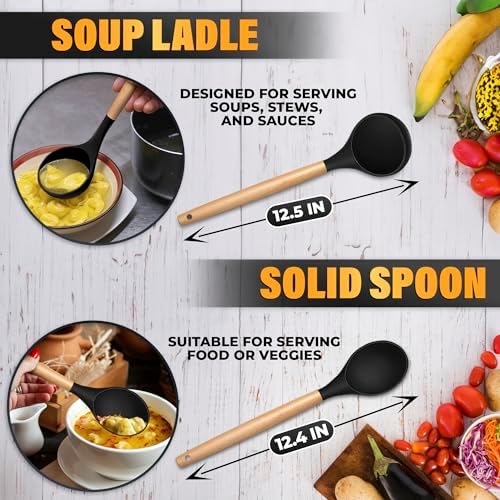 14 Pcs Black Kitchen Utensils Set with Holder for Nonstick Cookware