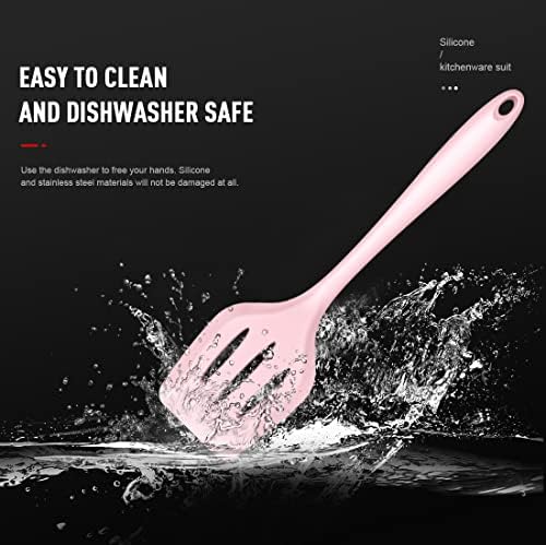 AOTHOD Silicone Cooking Utensils Set - 446°F Heat Resistant Kitchen Utensils, Spatula,Turner Tongs,Spoon,Whisk,Kitchen Utensil Gadgets Tools Set for Nonstick Cookware,Dishwasher Safe BPA Free(Pink)