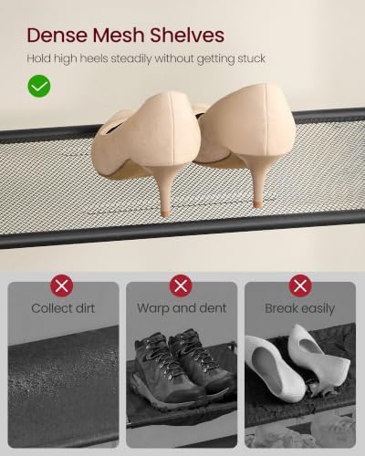 VASAGLE Shoe Rack with 9 Mesh Shelves and 1 Large Top for Bags, Steel Frame