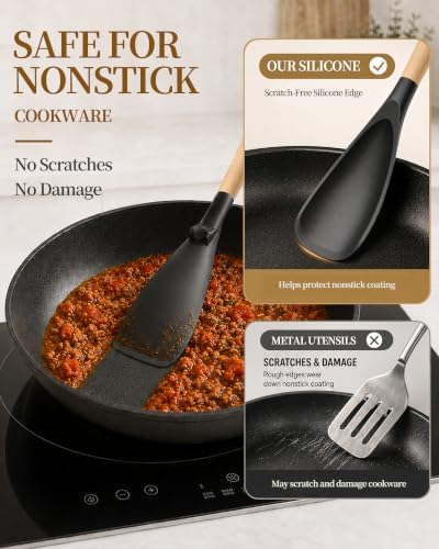 Astercook Cooking Spoon, 2 Pack, Nonstick Safe Silicone Spatula