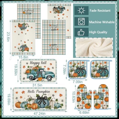 Fanfanwin 10 Pcs Fall Thanksgiving Pumpkin Kitchen Decor Set