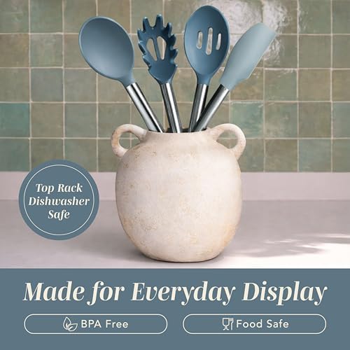 COOK WITH COLOR Silicone Cooking Utensils, Kitchen Utensil Set, Easy to Clean Silicone Kitchen Utensils, Cooking Utensils for Nonstick Cookware, Kitchen Gadgets Set, 10 Pieces, Blue and White