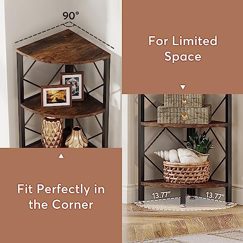 Tribesigns 7-Tier Corner Shelf, 78.7” Extra Tall Corner Bookcase, Industrial Slim Corner Bookshelf for Small Narrow Space, Wood Corner Shelf Stand Storage Rack for Living Room, Home Office