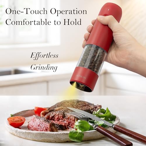 Ultrean Electric Salt and Pepper Grinder Set, Rechargeable,Red